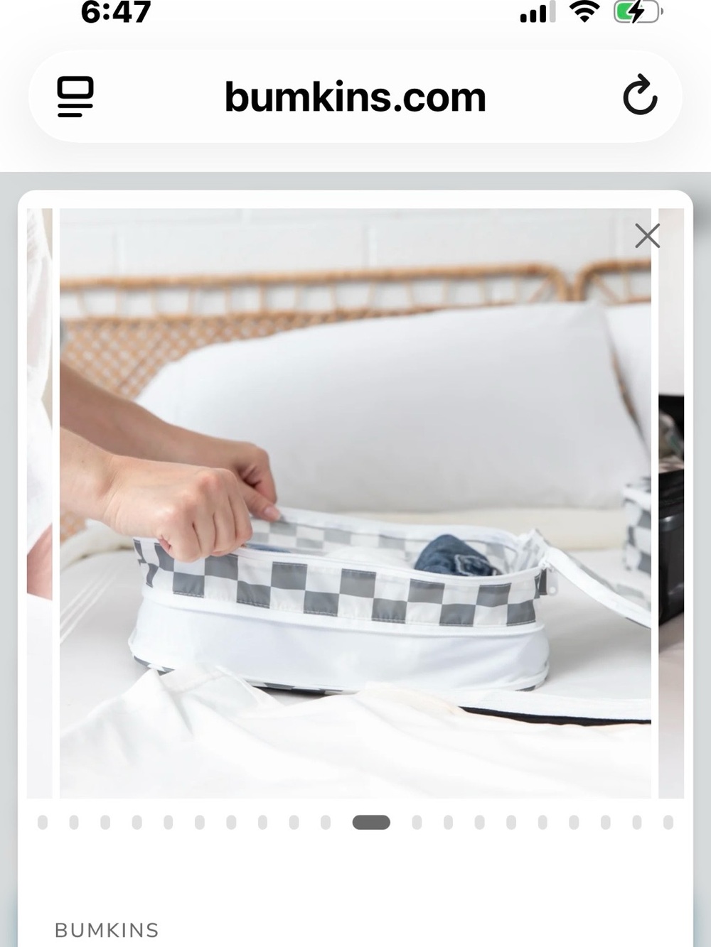 Bumkins Gray and White Checkered Travel Bag